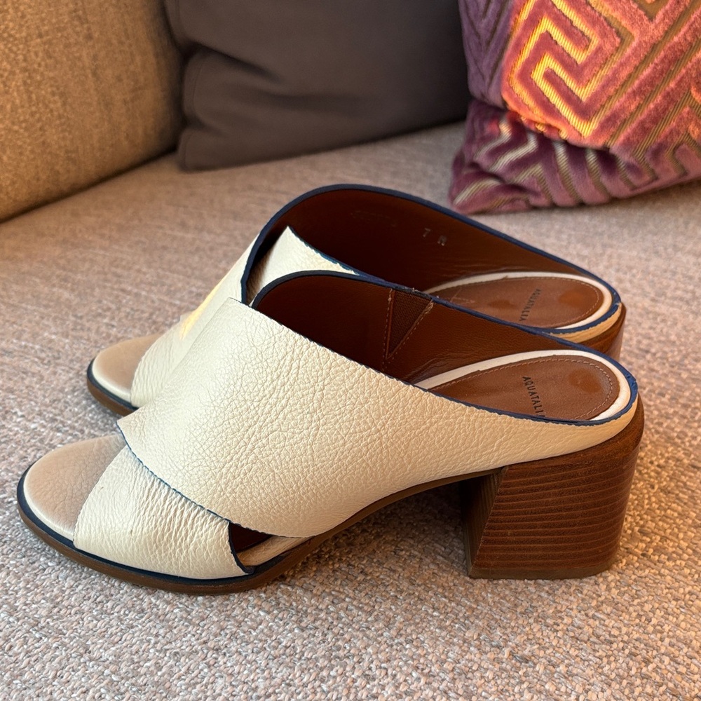 AQUATALIA Janna Tumbled Calf Leather Sandals White / Blue trim - Picture 4 of 8